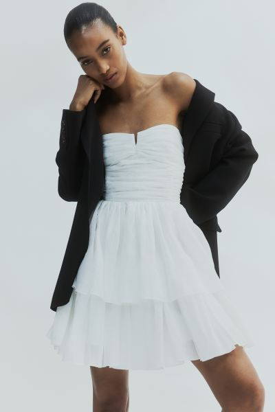 Robe bustier avec jupe évasée - Encolure en cœur - Sans manches - Blanc - FEMME | H&M FR | H&M (FR, IT, ES, PT, BE)