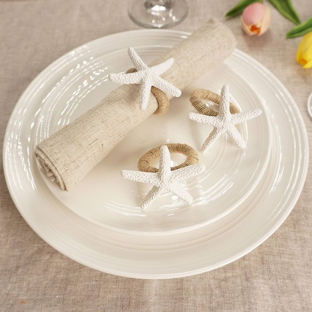 Starfish Napkin Rings Set of 12, White Sea Star Napkin Ring Holders for Crafts, Beach, Dinner Par... | Amazon (US)