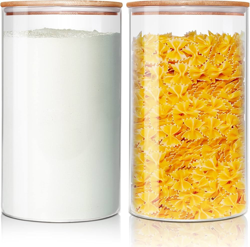 2 Piece Borosilicate Glass HD Clear Food Storage Container | 180oz x2 | Bamboo | Airtight | Spagh... | Amazon (US)