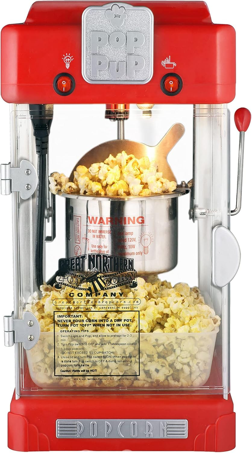 Pop Pup Popcorn Machine - 2.5oz Popper with Stainless-Steel Kettle, Serving Tray, Warming Light a... | Amazon (US)