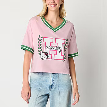 new!Juniors Hello Kitty And Frineds Varsity Jersey Tee Womens V Neck Short Sleeve Hello Kitty Gra... | JCPenney