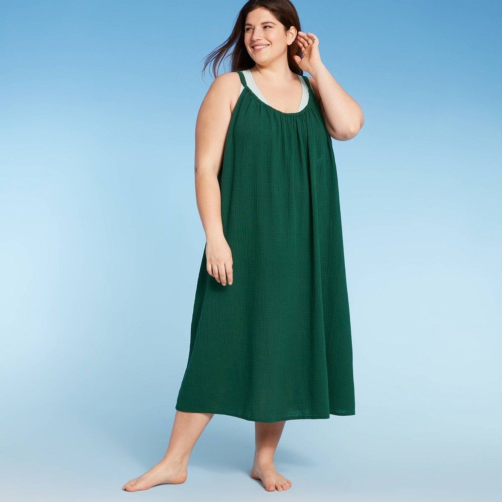 Women's Plus Size Midi Cover Up Dress - Kona Sol Green 3X-4X | Target