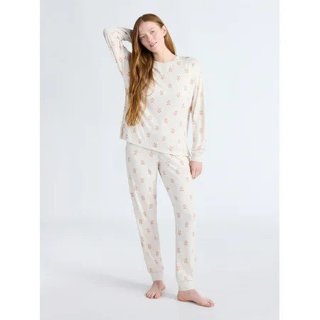 Joyspun Women s Cozy Lounge Collection Hacci Knit Long Sleeve Top and Joggers Pajama Set Sizes XS-3X | Walmart (US)