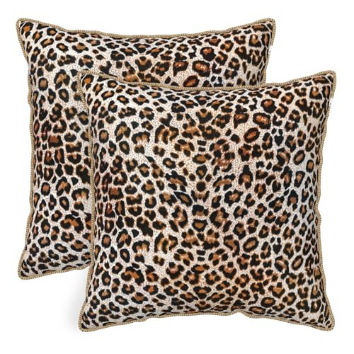 KSLIDS Leopard Print Faux Fur Soft Velvet Throw Pillow Covers Set of 2 Brown Black Cheetah Decorative Pillow Covers 18x18 Inch Animal Pillow Case for Sofa Couch Bedroom Farmhouse Home Decor | Amazon (US)