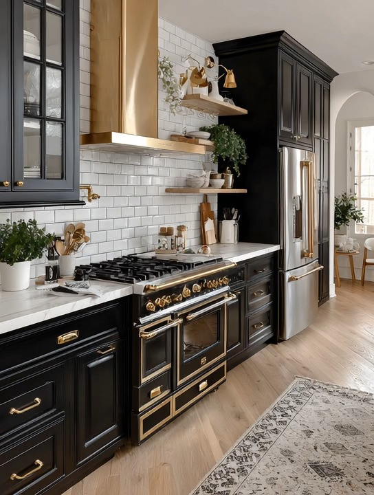 Modern kitchens are no longer designed around hiding appliances. The appliances themselves have become the statement pieces.

This new generation of luxury-inspired kitchens is all about bold ranges, elevated finishes, and hardware that feels intentional. A black and gold stove like this instantly anchors the kitchen and creates that custom designer-home feeling without needing an overly complicated space.

And the best part? Statement appliances are no longer reserved for celebrity homes or luxury estates. They’re becoming one of the defining details in modern homes because they combine beauty with function in a way people actually notice immediately.

The combination of matte black, brushed gold, stainless steel, and warm wood flooring creates a kitchen that feels rich, grounded, and timeless. Then layer in matching gold cabinet hardware, faucets, or lighting to echo the tones throughout the room and make the entire kitchen feel cohesive.

Your kitchen does not need to be fully black for this look to work beautifully. White kitchens, warm wood kitchens, gray kitchens, and even softer neutral spaces all pair effortlessly with statement appliances like these.

The key is to let one bold piece do the heavy lifting.

We’ve curated a selection of statement appliances, gold-accent ranges, refrigerators, and kitchen hardware in multiple finishes and sizes so you can create a kitchen that feels elevated, modern, and beautifully intentional.

#KitchenDesign #LuxuryKitchen #ModernHomeDecor #ElegantAndDriven 

 #LTKHome