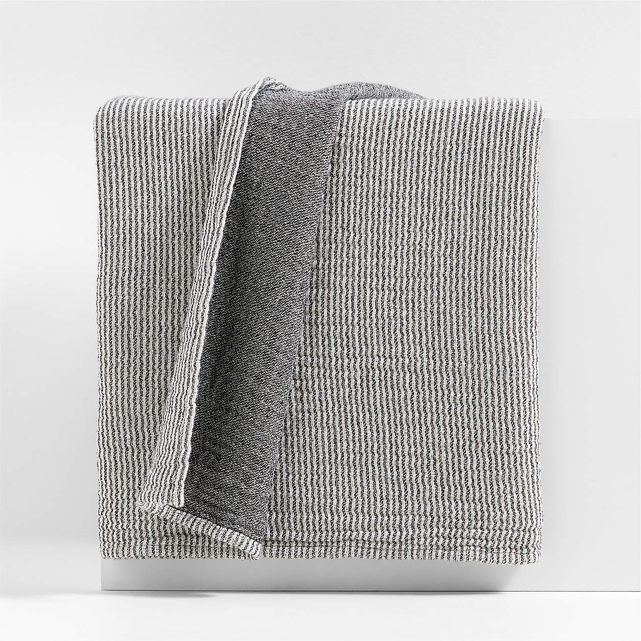 Reversible Stripe Gauze 80"x80" Ink Black and Arctic Ivory Bed Blanket + Reviews | Crate & Barrel | Crate & Barrel