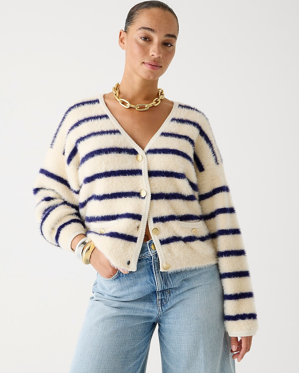 Sweater lady jacket in striped brushed yarn | J. Crew US