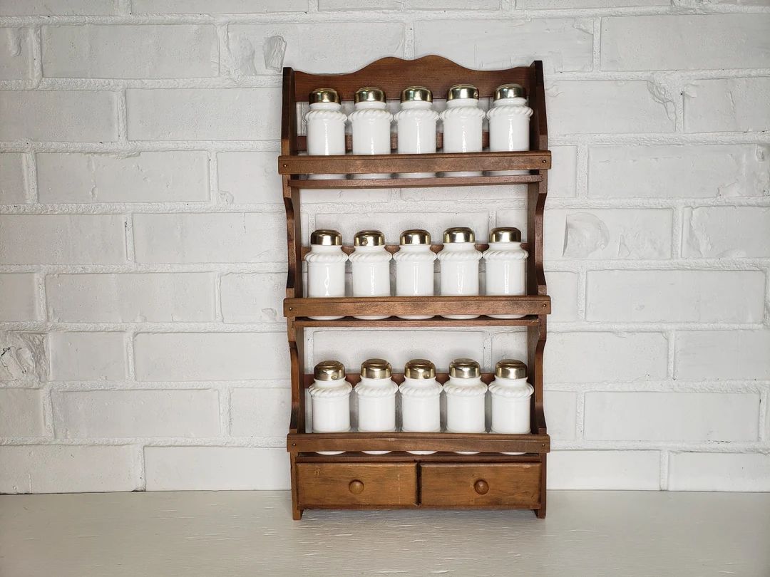 Vintage Spice Rack with 15 Glass Bottles - Free Shipping to the Lower 48! | Etsy (US)