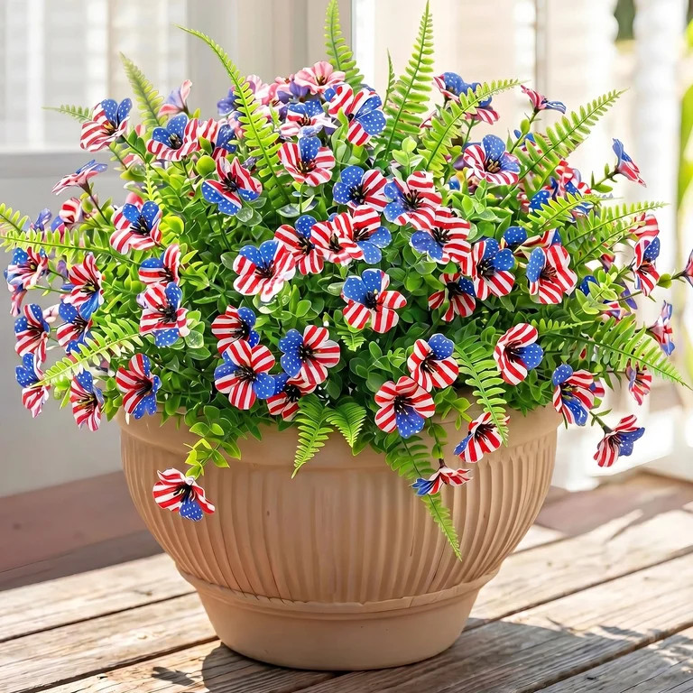 Scidweet Artificial Fake Flowers, 18 Bundles UV Resistant Faux Fake Silk Patriotic Flowers Plants... | Walmart (US)
