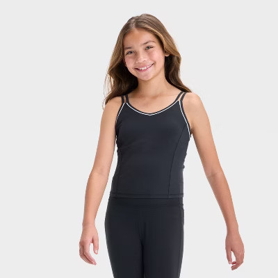 Girls' Everyday Soft Crop Tank Top - All In Motion™ Black L: Moisture Wicking, V Neck, Sleeveless, Knit | Target