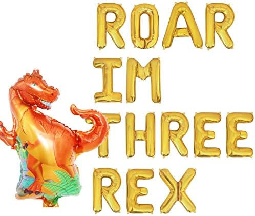 Roar I'm Three Rex Balloons,third Rex 3 Dinosaur Birthday Baby Boy Party Decorations Supplies | Amazon (US)