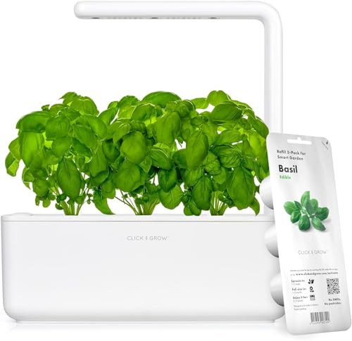 Click & Grow Indoor Herb Garden Kit with Grow Light | Smart Garden for Home Kitchen Windowsill | Easier Than Hydroponics Growing System | Vegetable Gardening Starter (3 Basil Pods Included), White | Amazon (US)