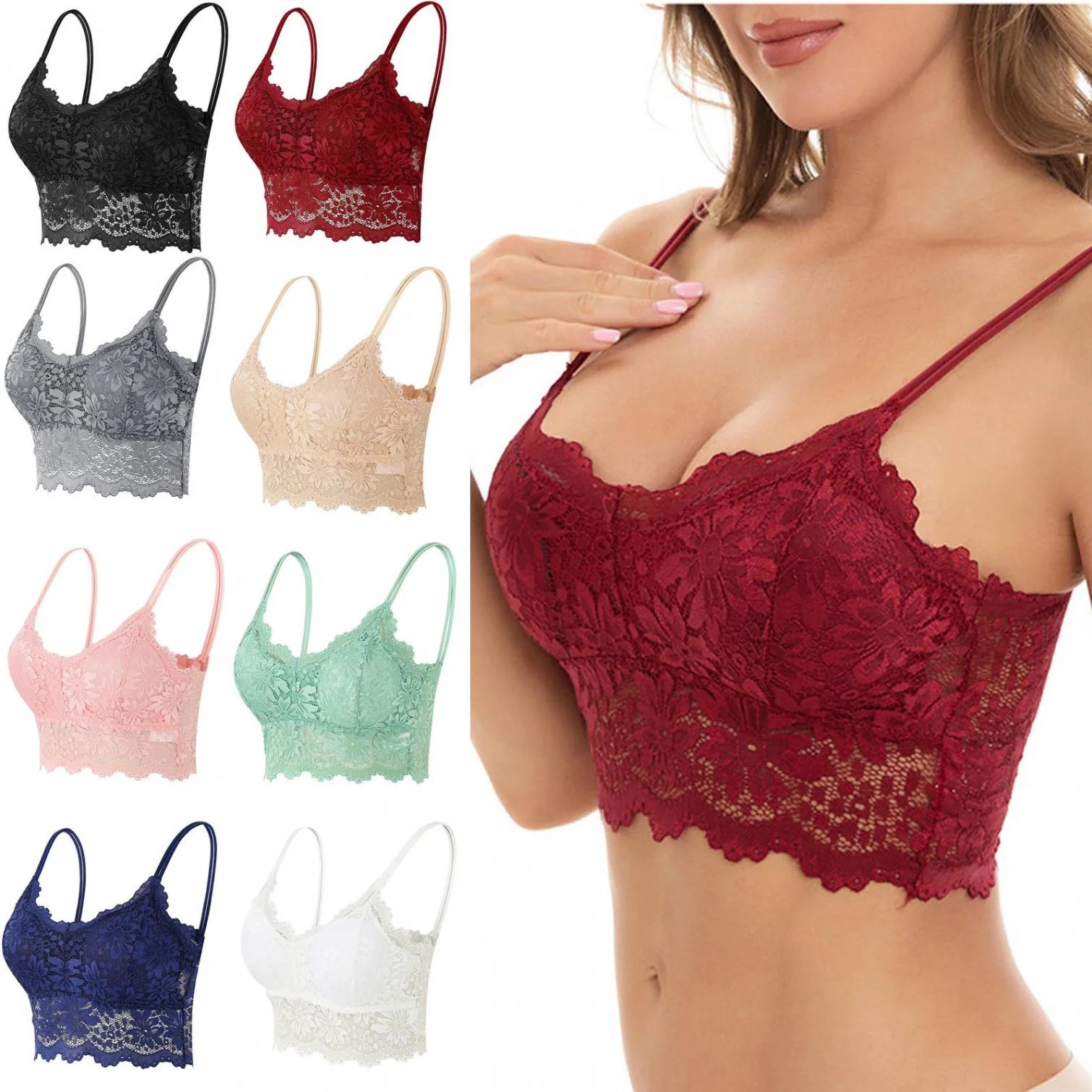 Snorda Lace Bralettes for Women Bralette Padded Lace Bandeau Bra | Walmart (US)