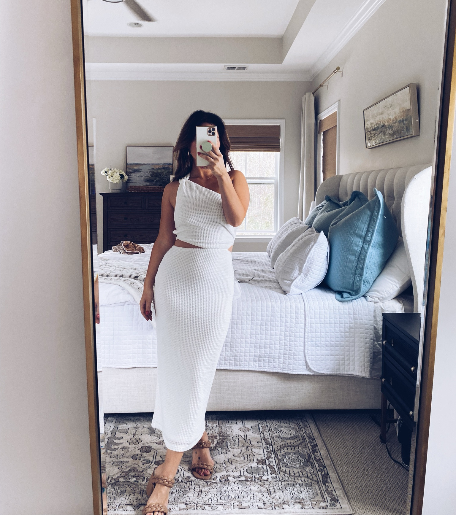 open lace back dress Women's White Linen Vacation Dress main image 1