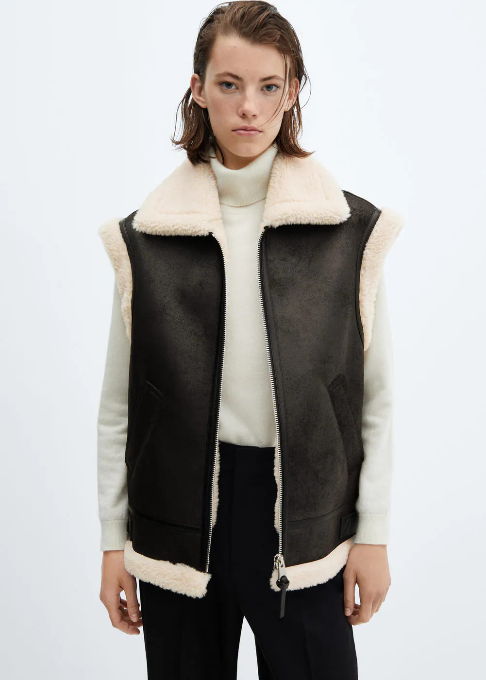 Double-face leather-effect vest -  Women | Mango USA | MANGO (US)