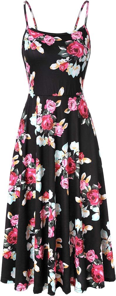 Women Summer Dress Sleeveless Adjustable Strappy Casual Dress Floral Flared Swing Dress | Amazon (US)