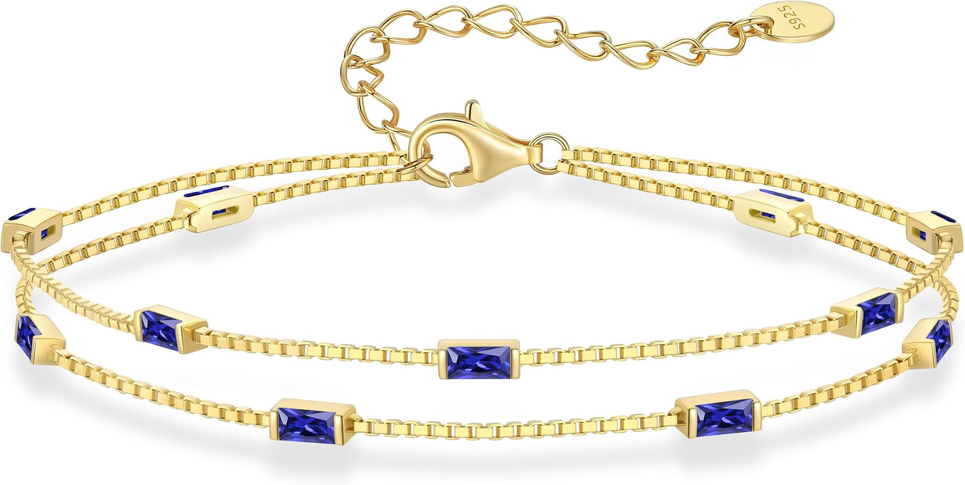 Birthstone Bracelets for Women 925 Sterling Silver Charm Link Bracelet | Amazon (US)