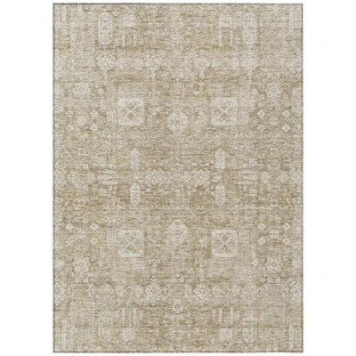10' X 14' Tan Oriental Washable Indoor Outdoor Area Rug | Wayfair North America