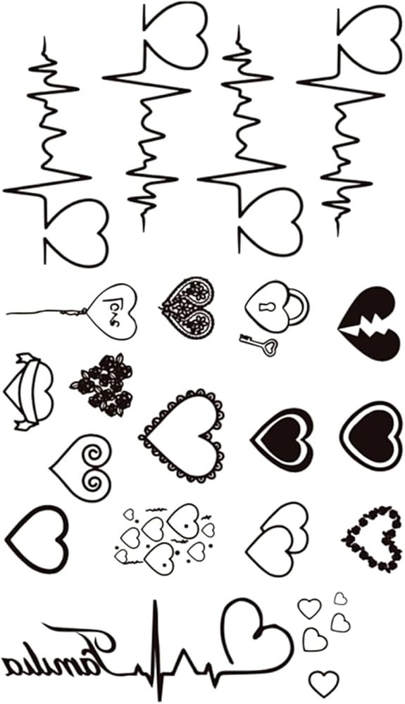 MapofBeauty 2 pcs Black Heartbeat Prints Temporary Waterproof Tattoo Sticker | Amazon (US)