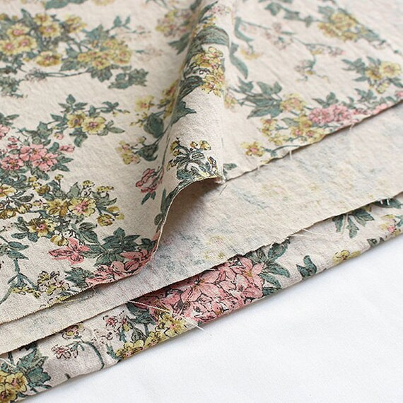 Cotton Linen Fabric by the yard Flower Fabric 55" wide Cozy Lilian Flower Laceking made in Korea | Etsy (US)