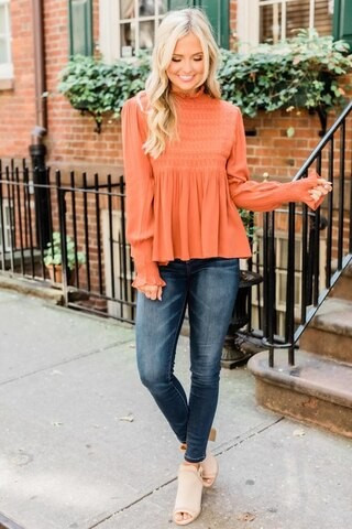 She's So Wonderful Rust Blouse | The Pink Lily Boutique