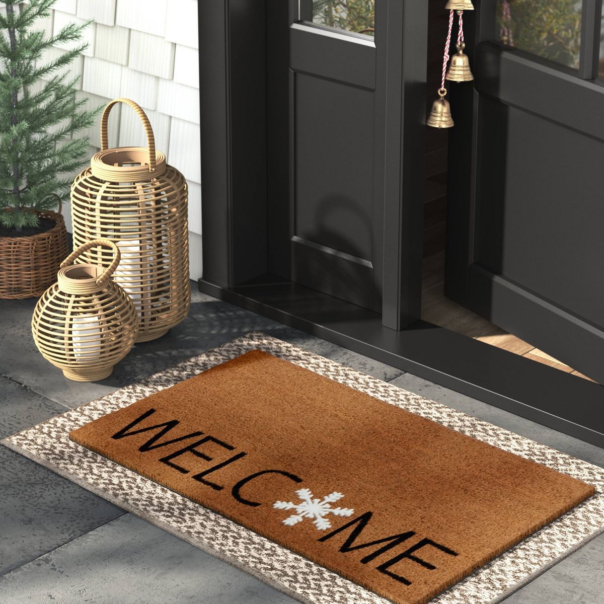 1'6"x2'6" 'Welcome' Snowflake Coir Christmas Doormat Black/White - Threshold™ | Target