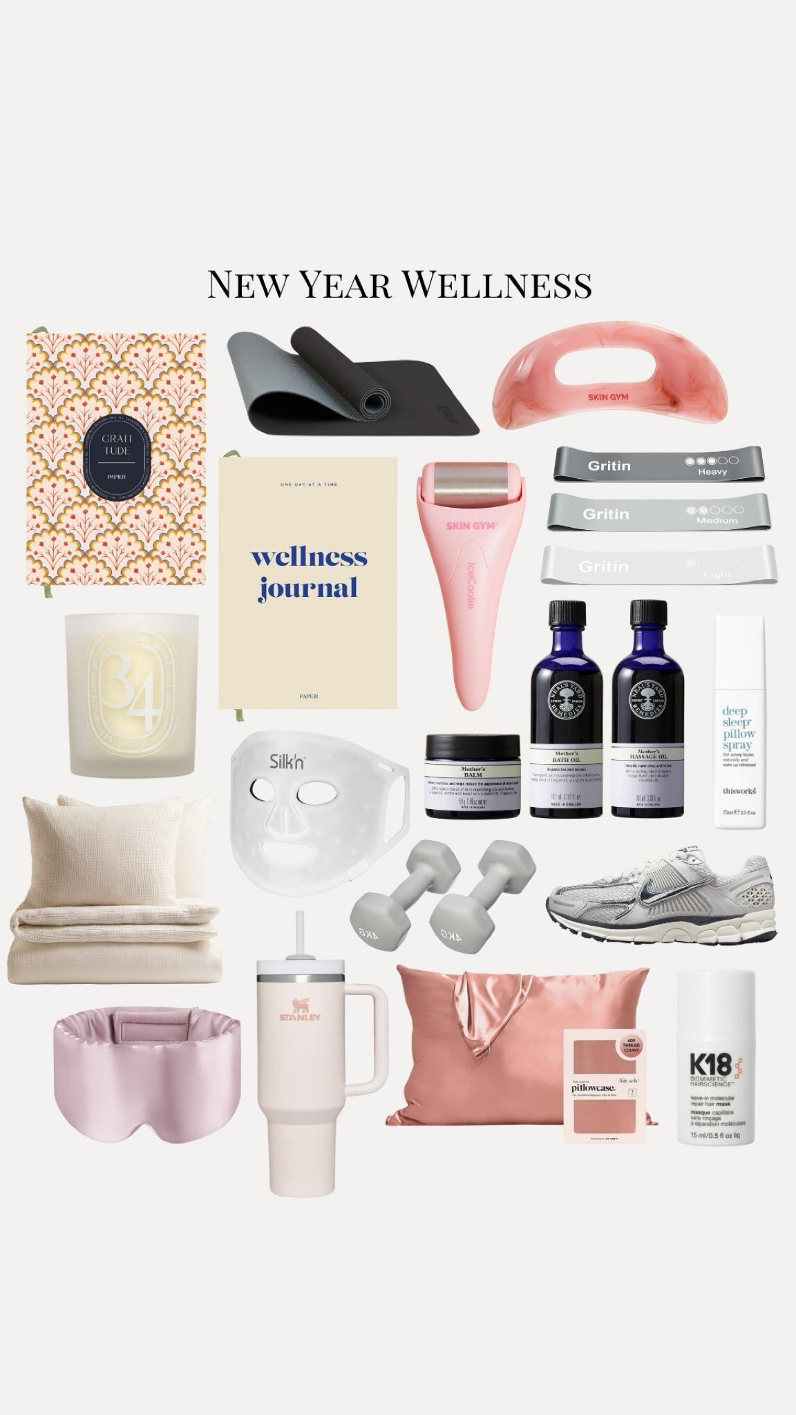 New Year, New Me: wellness product guide to have the best start to the year 🫶🏼

Gua sha, ice roller, health, wellness, silk pillowcase, hair care, skincare, gratitude journal, yoga, workout 

#LTKuk #LTKgiftguide #LTKbeauty