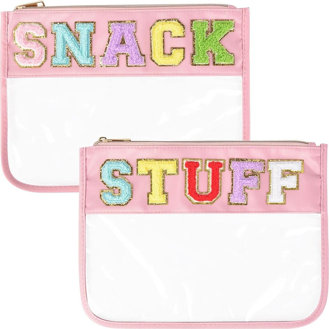 Chenille Letter Clear Snacks Pouch, 2 Pack Transparent Waterproof Travel Makeup Cosmetic Bag, Mul... | Amazon (US)