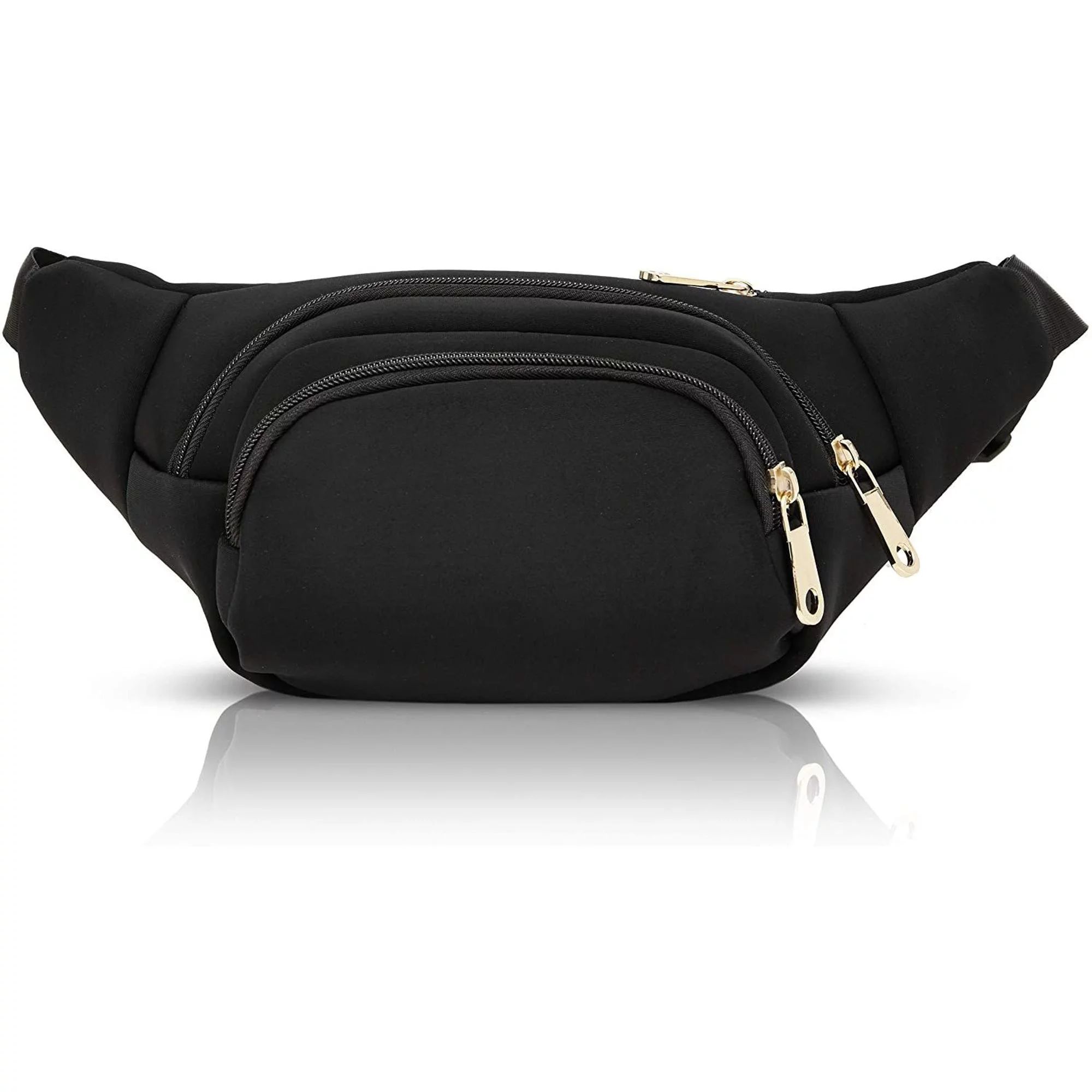 Black Nylon Plus Size Fanny Pack for Women Men, Traveling Belt Bag Pouch with Adjustable Waist St... | Walmart (US)