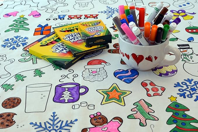 The Coloring Table – Holiday Design – XL Rectangle Tablecloth - Fabric Coloring Tablecloth - ... | Amazon (US)