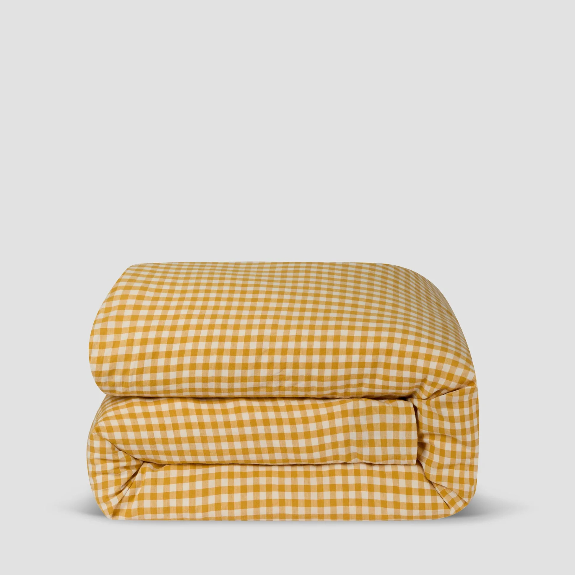 Honey Gingham Linen Blend Duvet Cover | Piglet