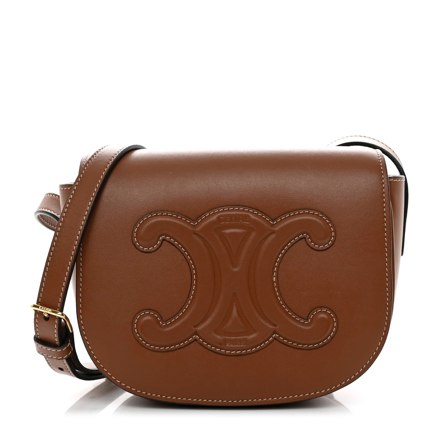 Smooth Calfskin Cuir Triomphe Folco Crossbody Bag Tan | FASHIONPHILE (US)