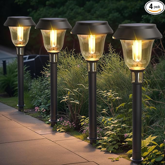 Solar Pathway Lights, 4 Pack LED Solar Lights Outdoor Waterproof,3200K Landscape Lighting,2 Brigh... | Amazon (US)