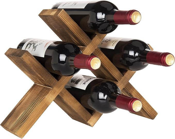 MyGift 4-Bottle Rustic Brown Wood Wine Rack for Countertop - Brushed Country Rustic Style, Compac... | Amazon (US)