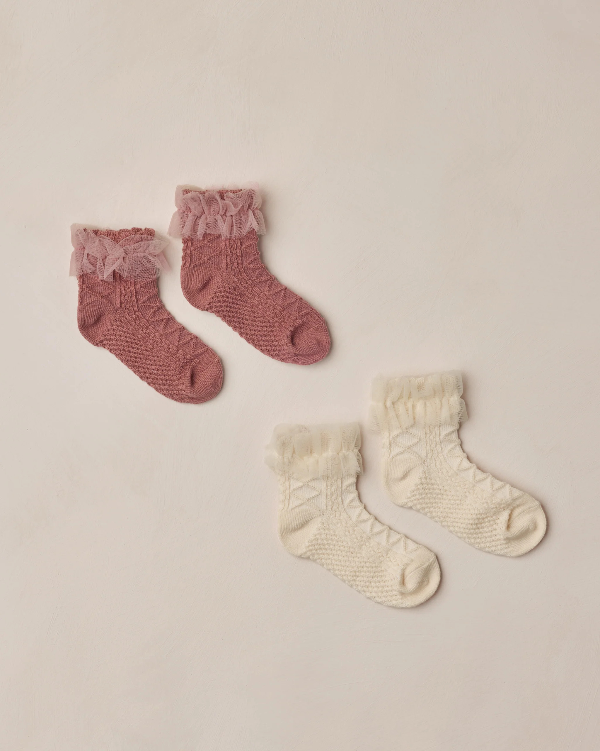 Ruffle Socks | Ivory, Raspberry | Rylee + Cru