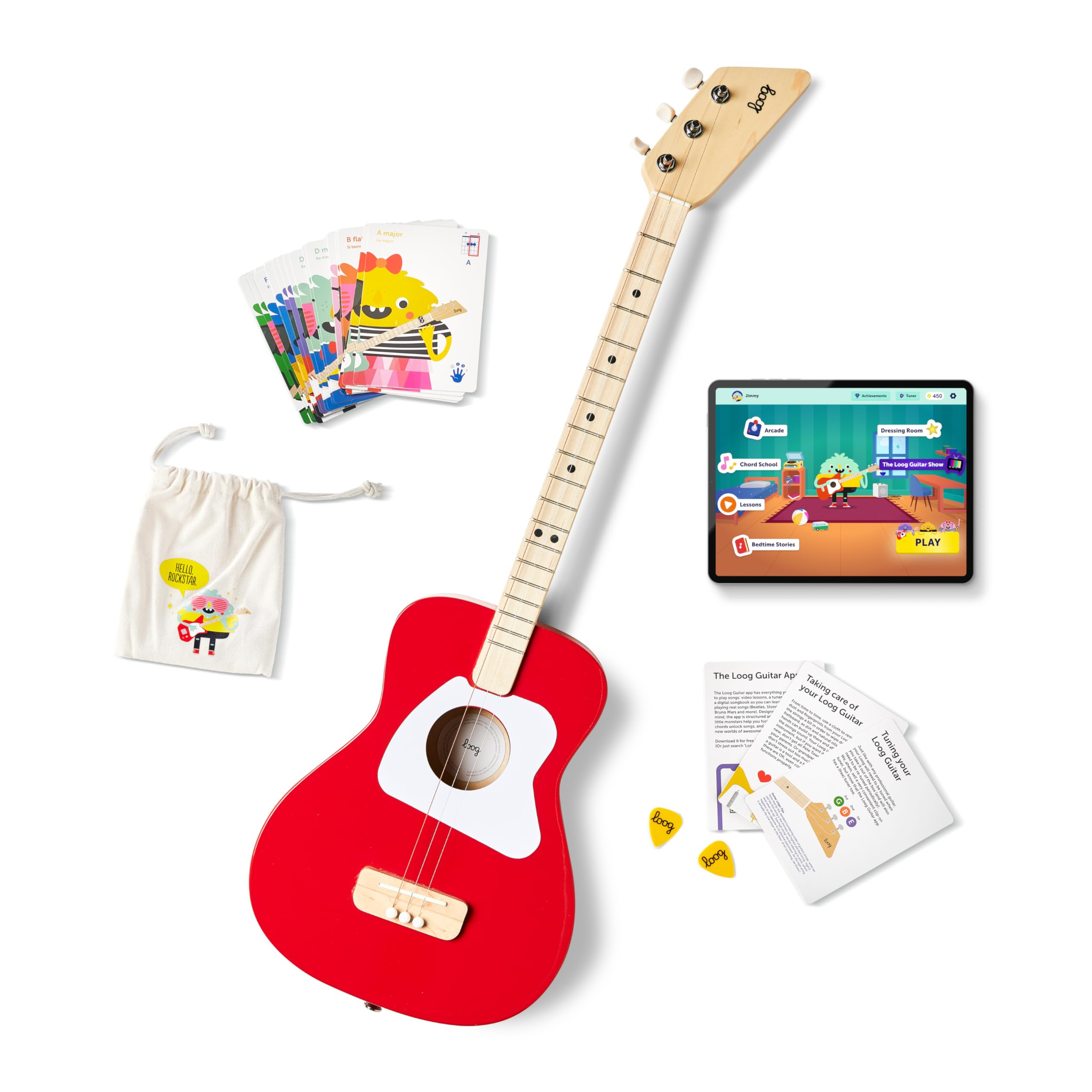 Loog Pro Acoustic kids Guitar 3-strings Ages 6+ Learning App and Lessons Included Red | Amazon (US)