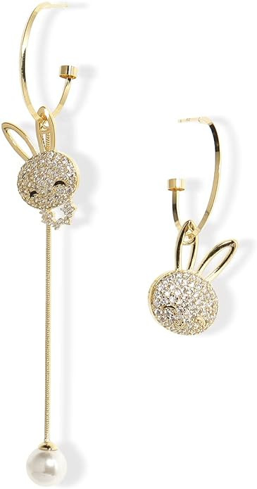 Sonateomber Easter Bunny Open C Hoop Illusion Huggie Drop Dangle Earrings for Women - Sparkly Cub... | Amazon (US)