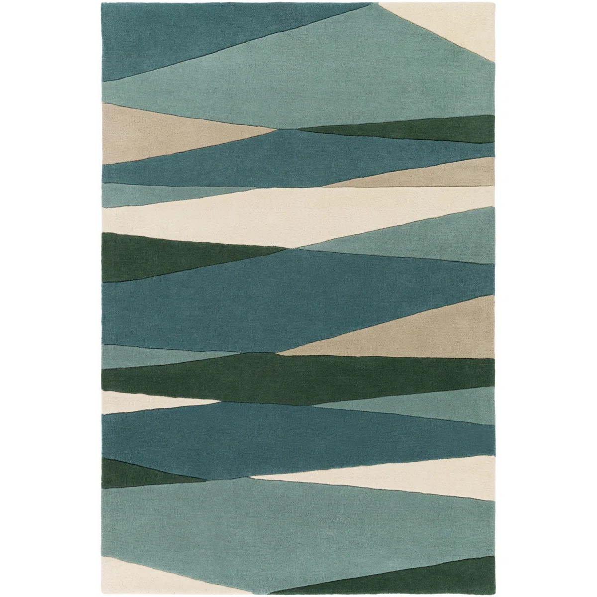 Ayeln Hand-Tufted Geometric Cream/Dark Green/Teal Area Rug | Wayfair North America