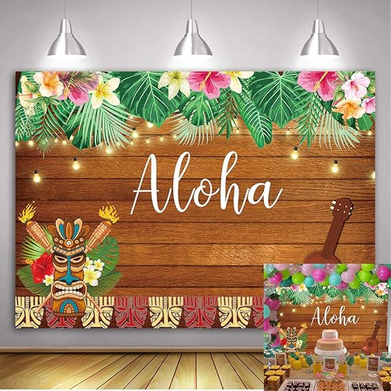 RUINI Summer Aloha Luau Party Backdrop Tropical Hawaiian Flowers Wooden Sculpture Photography Bac... | Amazon (US)