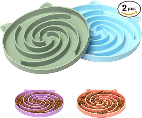 Slow Feeder Cat Bowl, Easy to Clean Silicone Bowl, Ideal for Dry and Wet Food (Green and Blue) | Amazon (US)