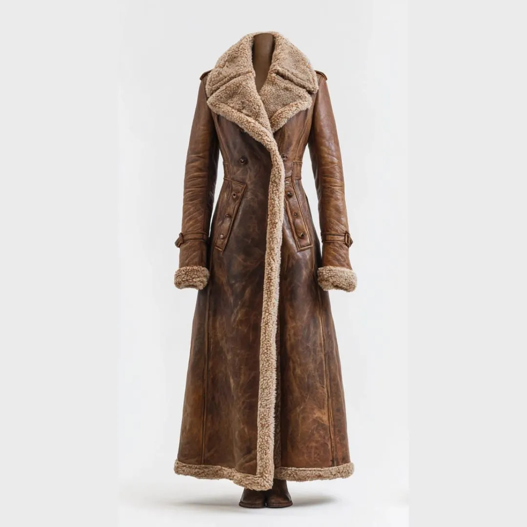 Women Penny Lane Coat | Brown Long Sheepskin Afghan Trench Coat | Winter Fur Lined Leather Coat |... | Etsy (US)