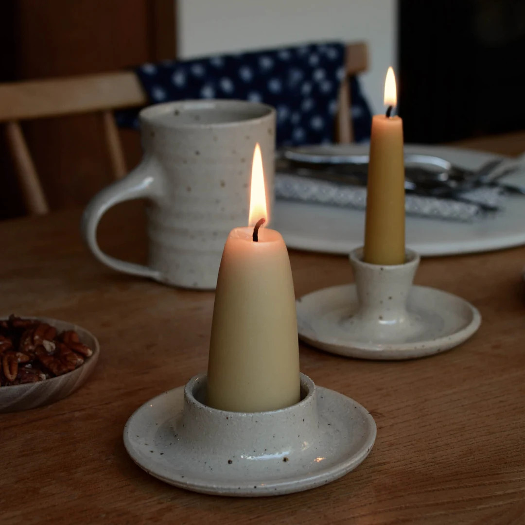Ceramic Pillar Candle Holder, Candlestick for Stubby Candles, Natural Glaze, Stoneware Clay - Ets... | Etsy (US)