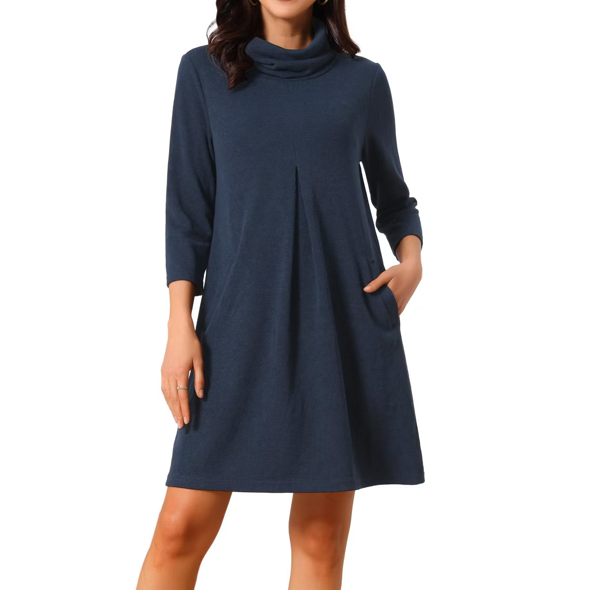 INSPIRE CHIC Women's Turtleneck Knit 3/4 Sleeve Pullover Fall Winter Knee Length with Pockets Swe... | Target