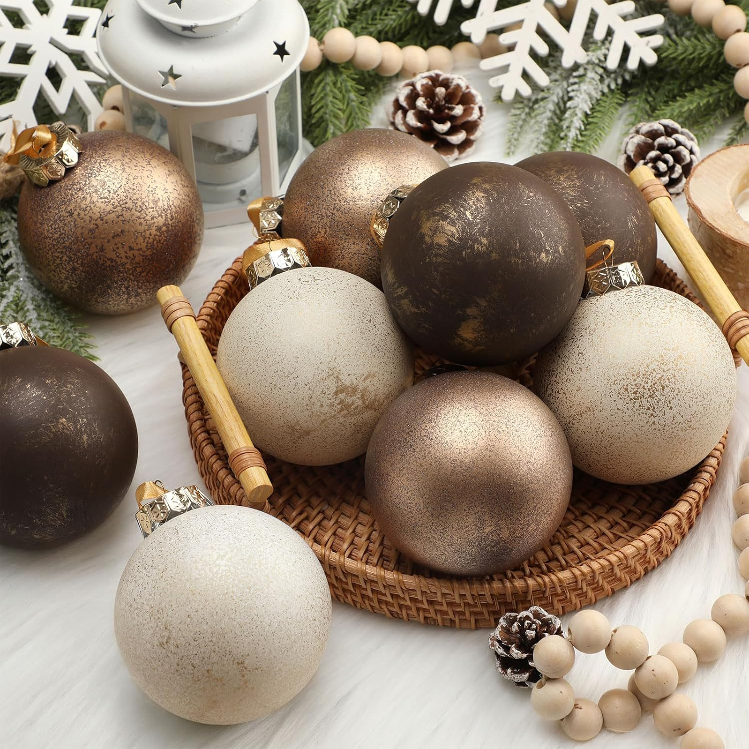 Yunlly 12 Pcs Large Neutral Textured Christmas Ball Ornaments 3.15 Inch Vintage Rustic White Gold... | Amazon (US)