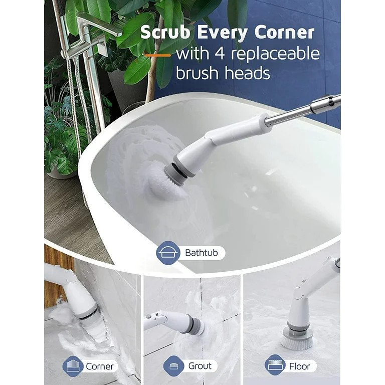 Homitt Electric Spin Scrubber, Cordless Scrubber with 4 Brush Heads, 1 Extension Arm&Adapter | Walmart (US)