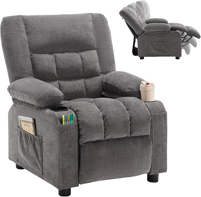 BOSMILLER Kids Recliner Chair， Push Back Toddler Recliner with Cup Holders & Side Pockets， Ad... | Amazon (US)