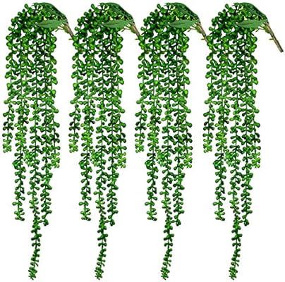 CEWOR 4pcs Artificial Succulents Hanging Plants Fake String of Pearls (23.62" Each Length) | Amazon (US)