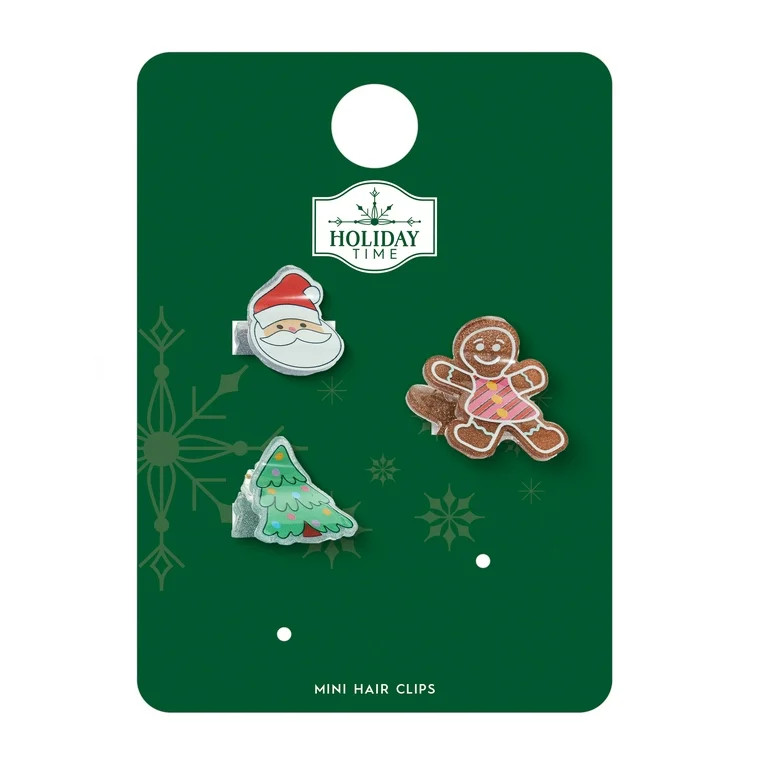 Holiday Time Christmas Tree, Gingerbread and Santa Claw Clips, 3 Pieces | Walmart (US)