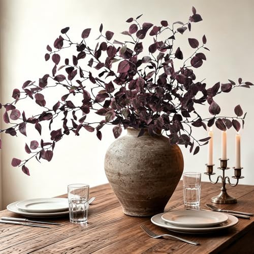 6PCS Artificial Fall Stems 32.7inch Long Burgundy Eucalyptus Stems for Vase | Amazon (US)
