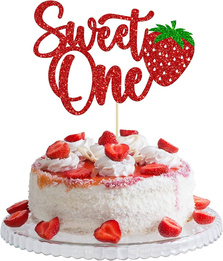 Gyufise 1Pcs Strawberry 1st Birthday Cake Topper Glitter Sweet One First Birthday Strawberry Cake... | Amazon (US)